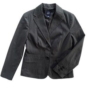 GAP Womens 8 Gray Herringbone Pinstripe 2 Button Front Blazer Tailor Work Career